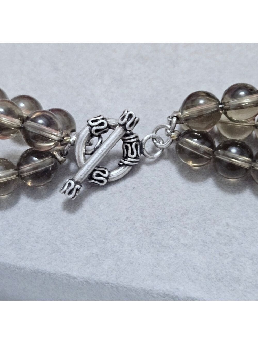 Vintage Triple Strand Natural Smoky Quartz .925 Sterling Silver Necklace - Picture 5 of 7